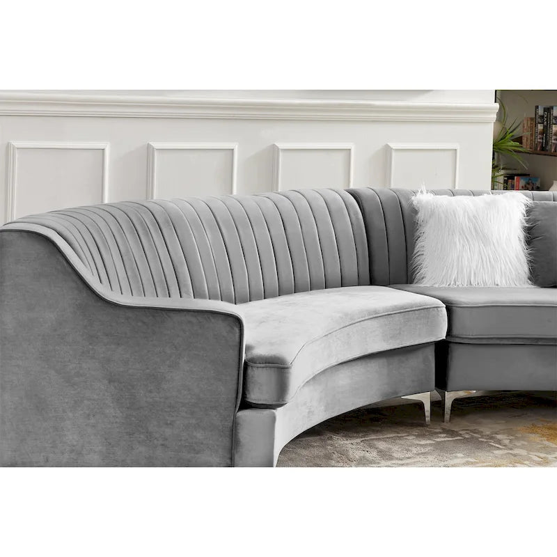 Divano curvo in velluto grigio / blu navy / nero con cuscini – 2 posti