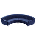 Divano curvo in velluto grigio / blu navy / nero con cuscini – 2 posti