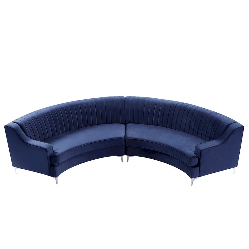 Divano curvo in velluto grigio / blu navy / nero con cuscini – 2 posti