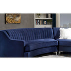 Divano curvo in velluto grigio / blu navy / nero con cuscini – 2 posti