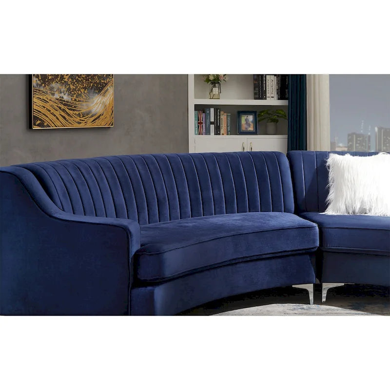 Divano curvo in velluto grigio / blu navy / nero con cuscini – 2 posti