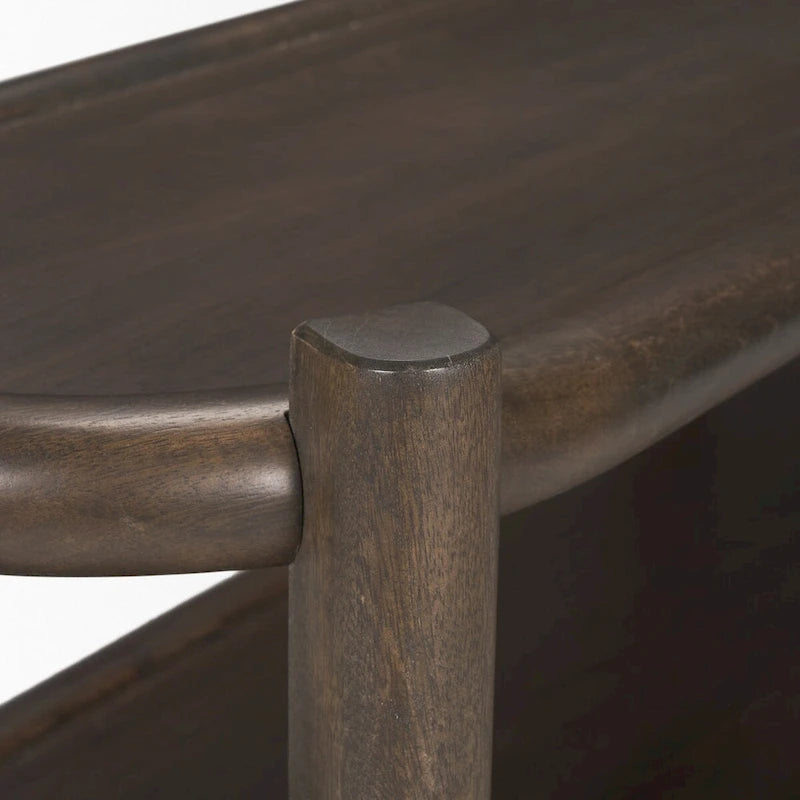 Consolle Ovale in Legno di Mango Marrone Scuro con 3 Ripiani