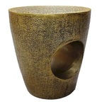 Tavolino finale/laterale in alluminio, ottone antico, a forma di tamburo affusolato, monouso