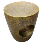 Tavolino finale/laterale in alluminio, ottone antico, a forma di tamburo affusolato, monouso