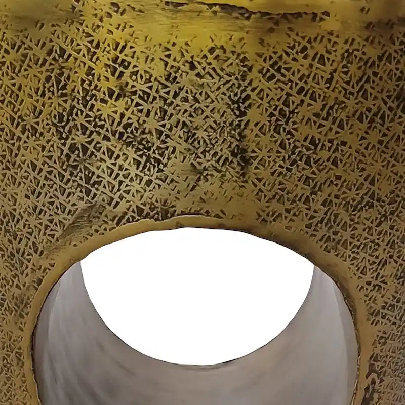 Tavolino finale/laterale in alluminio, ottone antico, a forma di tamburo affusolato, monouso
