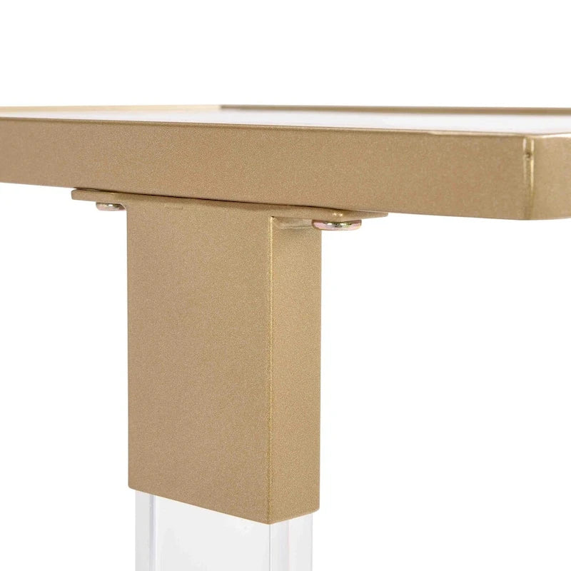 Tavolino cromato/dorato a C con piano in vetro e base in metallo, 1 persona