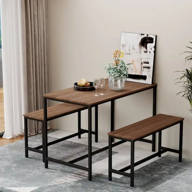 Set da pranzo 3 pezzi marrone, 4 posti, stile industriale