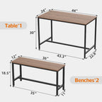 Set da pranzo 3 pezzi marrone, 4 posti, stile industriale