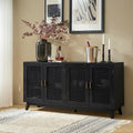 Credenza contemporanea nera/noce con ante a traliccio, 58"L