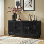 Credenza contemporanea nera/noce con ante a traliccio, 58"L