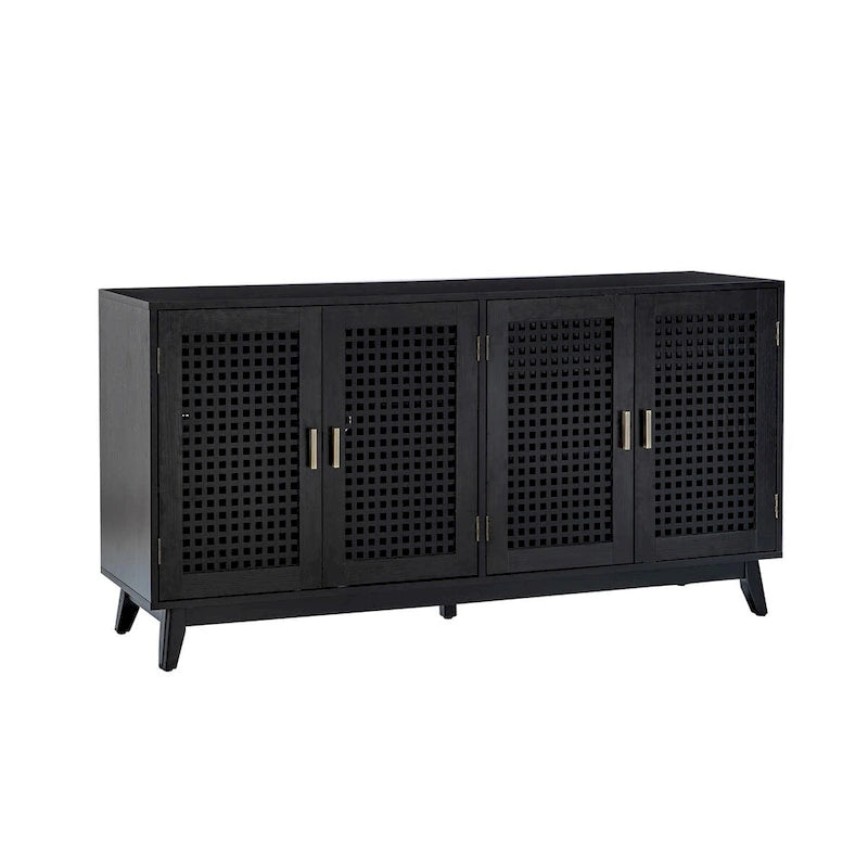 Credenza contemporanea nera/noce con ante a traliccio, 58"L