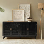 Credenza contemporanea nera/noce con ante a traliccio, 58"L