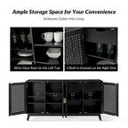 Credenza contemporanea nera/noce con ante a traliccio, 58"L