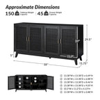 Credenza contemporanea nera/noce con ante a traliccio, 58"L