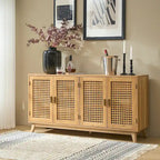 Credenza contemporanea nera/noce con ante a traliccio, 58"L