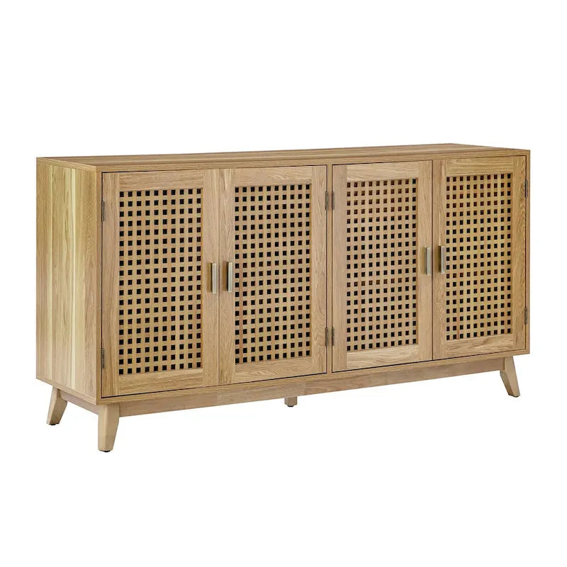 Credenza contemporanea nera/noce con ante a traliccio, 58"L