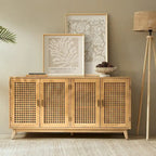 Credenza contemporanea nera/noce con ante a traliccio, 58"L