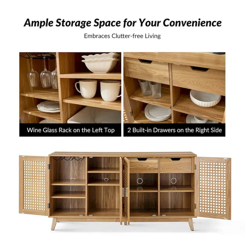 Credenza contemporanea nera/noce con ante a traliccio, 58"L