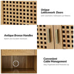 Credenza contemporanea nera/noce con ante a traliccio, 58"L