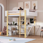Letto a soppalco grigio/bianco matrimoniale/doppio con armadio contenitore e scrivania pieghevole – Singolo