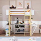 Letto a soppalco grigio/bianco matrimoniale/doppio con armadio contenitore e scrivania pieghevole – Singolo