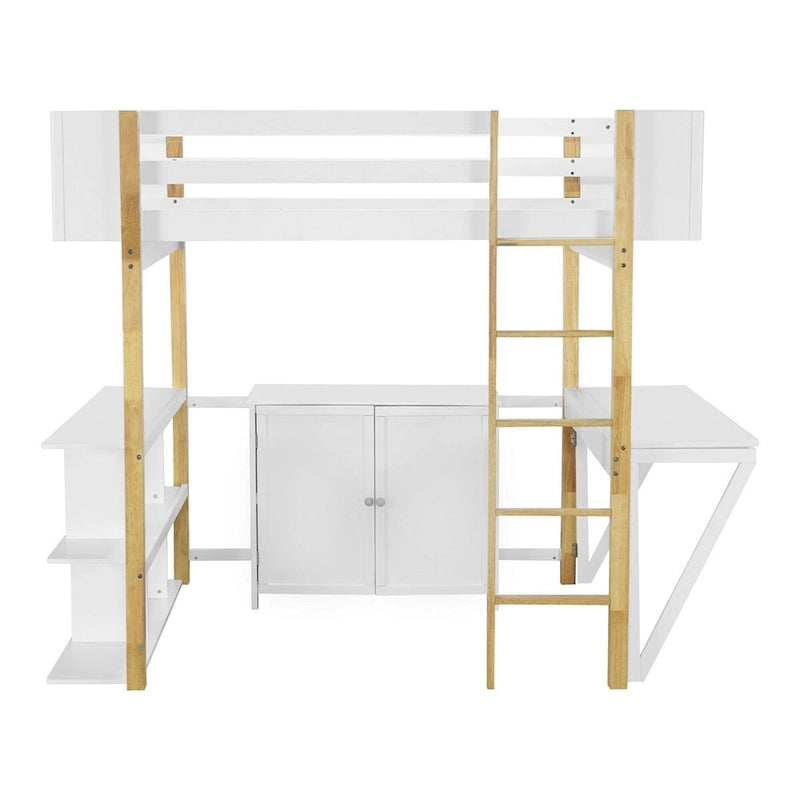 Letto a soppalco grigio/bianco matrimoniale/doppio con armadio contenitore e scrivania pieghevole – Singolo