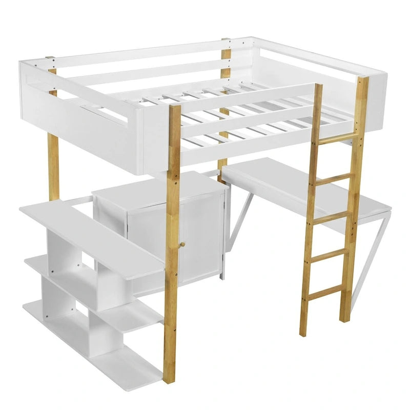 Letto a soppalco grigio/bianco matrimoniale/doppio con armadio contenitore e scrivania pieghevole – Singolo