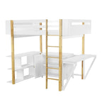 Letto a soppalco grigio/bianco matrimoniale/doppio con armadio contenitore e scrivania pieghevole – Singolo