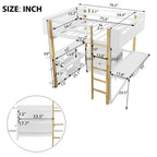 Letto a soppalco grigio/bianco matrimoniale/doppio con armadio contenitore e scrivania pieghevole – Singolo