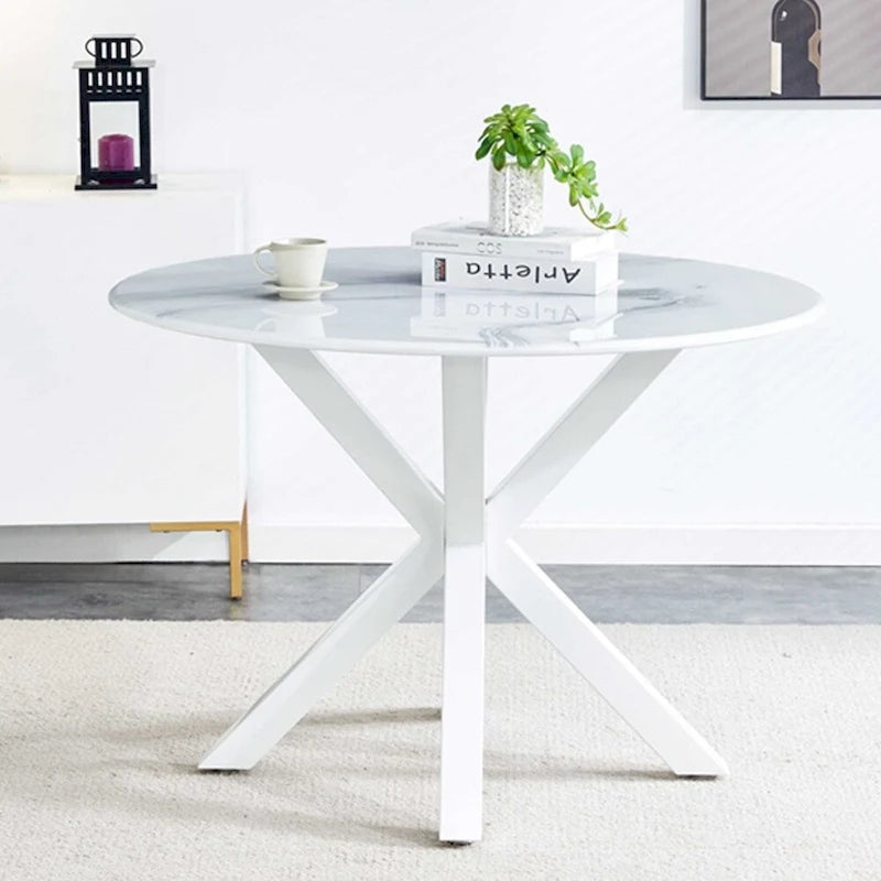 Tavolo da pranzo rotondo con base a piedistallo, in marrone/nero/bianco/marmo bianco, per 4-6 persone, stile metà secolo