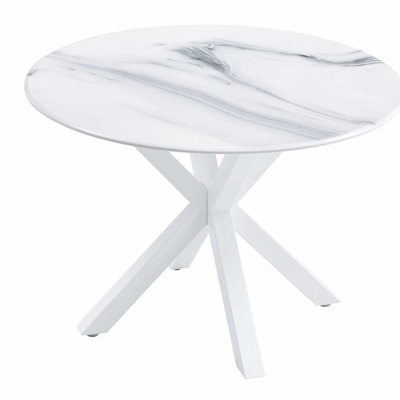 Tavolo da pranzo rotondo con base a piedistallo, in marrone/nero/bianco/marmo bianco, per 4-6 persone, stile metà secolo
