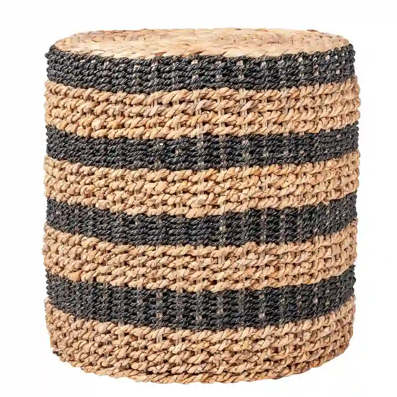 Tavolino/Pouf Accentato con Tamburo Intrecciato Marrone, Posti a Sedere 1 – Alghe Marine e Giacinto d'Acqua