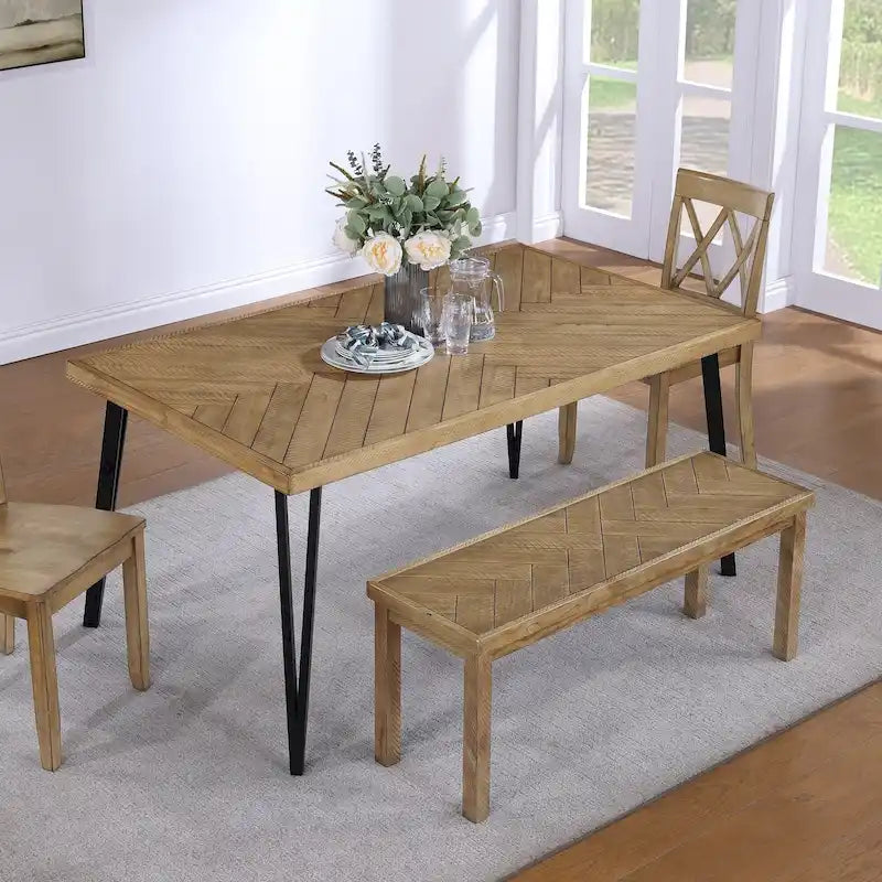 Panca da pranzo in legno Chevron naturale/grigio, 1–2 posti, 112 cm