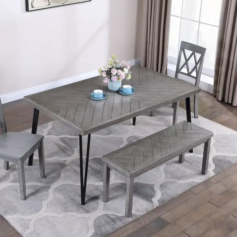 Panca da pranzo in legno Chevron naturale/grigio, 1–2 posti, 112 cm