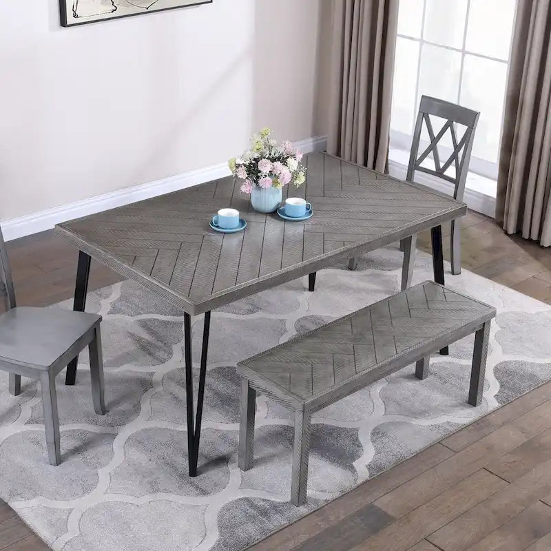 Panca da pranzo in legno Chevron naturale/grigio, 1–2 posti, 112 cm