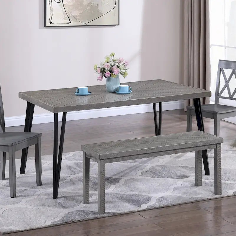 Panca da pranzo in legno Chevron naturale/grigio, 1–2 posti, 112 cm