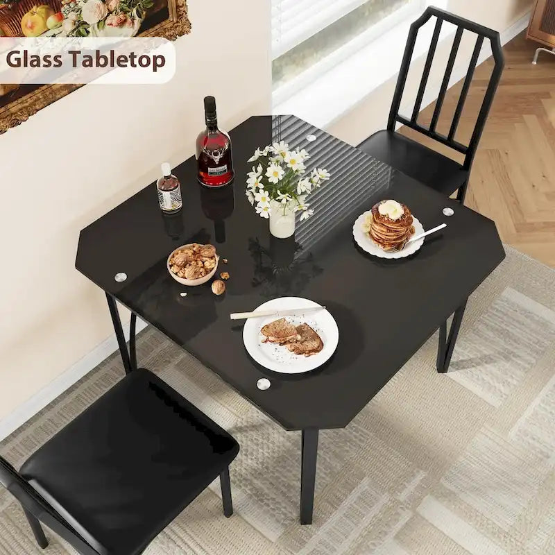 Set tavolo da pranzo in vetro temperato nero – 2 o 4 posti