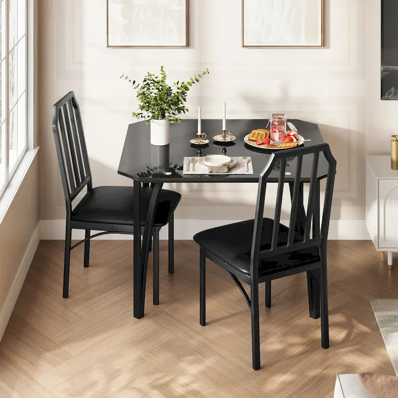 Set tavolo da pranzo in vetro temperato nero – 2 o 4 posti