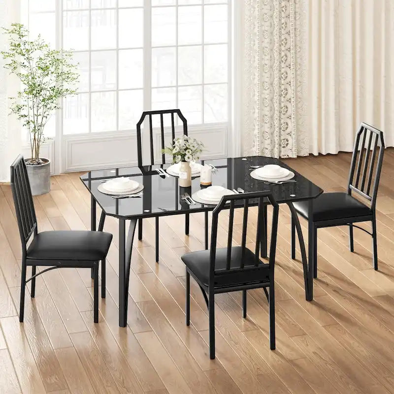 Set tavolo da pranzo in vetro temperato nero – 2 o 4 posti