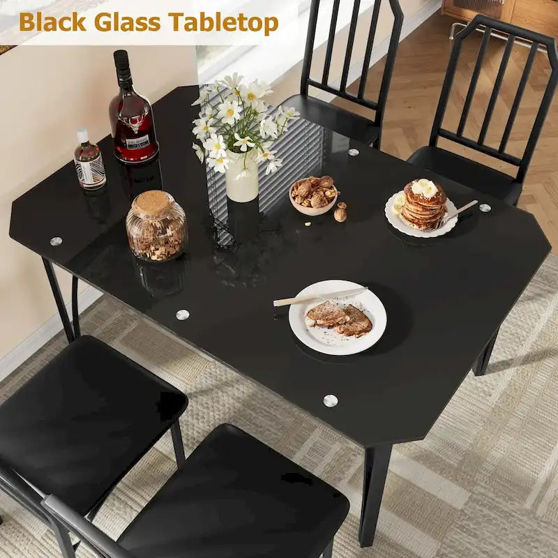 Set tavolo da pranzo in vetro temperato nero – 2 o 4 posti