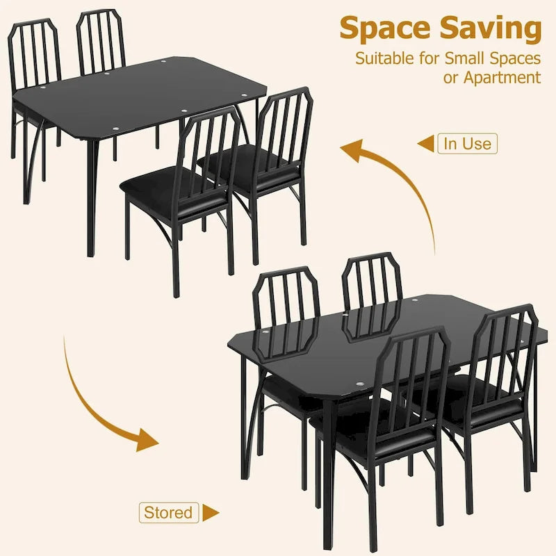 Set tavolo da pranzo in vetro temperato nero – 2 o 4 posti