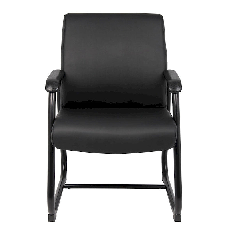 Sedia per ospiti in vinile nero con braccioli fissi, base a slitta, 1 posto, portata 158 kg