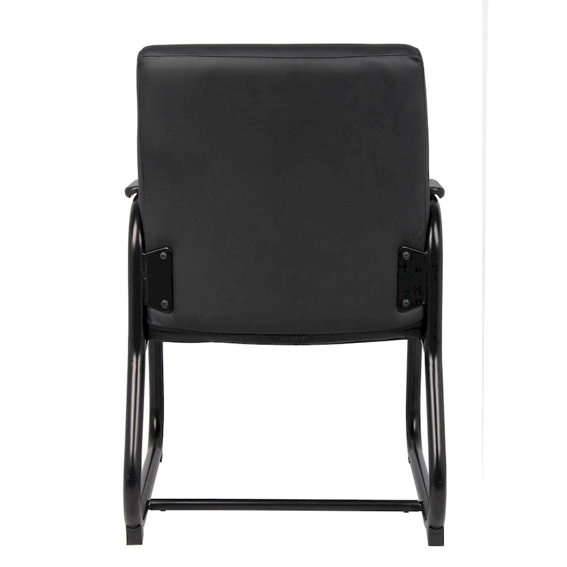 Sedia per ospiti in vinile nero con braccioli fissi, base a slitta, 1 posto, portata 158 kg