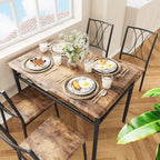 Set tavolo da pranzo industriale marrone, 4 posti, 1 tavolo e 4 sedie