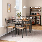Set tavolo da pranzo industriale marrone, 4 posti, 1 tavolo e 4 sedie