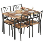 Set tavolo da pranzo industriale marrone, 4 posti, 1 tavolo e 4 sedie