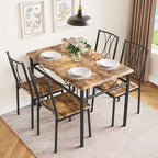 Set tavolo da pranzo industriale marrone, 4 posti, 1 tavolo e 4 sedie