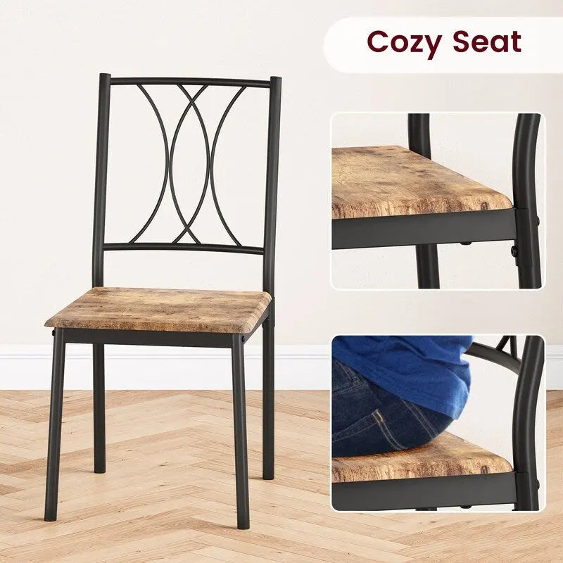 Set tavolo da pranzo industriale marrone, 4 posti, 1 tavolo e 4 sedie