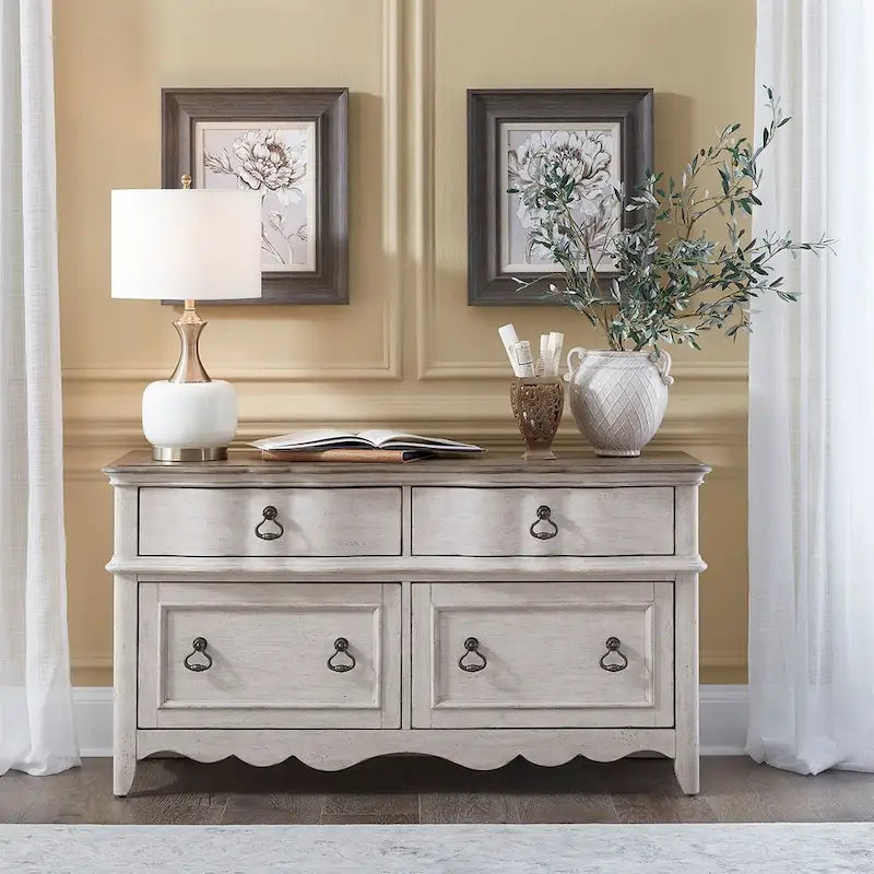 Chesapeake Wirebrushed Antique White Credenza - Width 56 x Depth 21 x Height 30