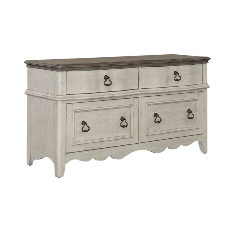 Credenza spazzolata bianca anticata, top tortora, unità singola